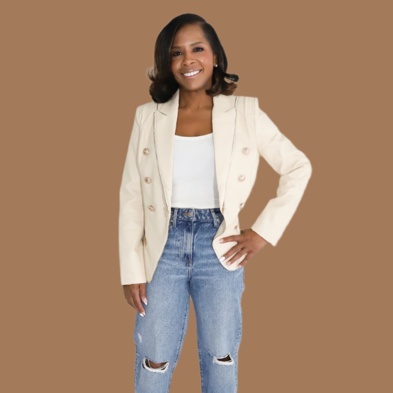 Sandstone Luxe Faux Leather Blazer