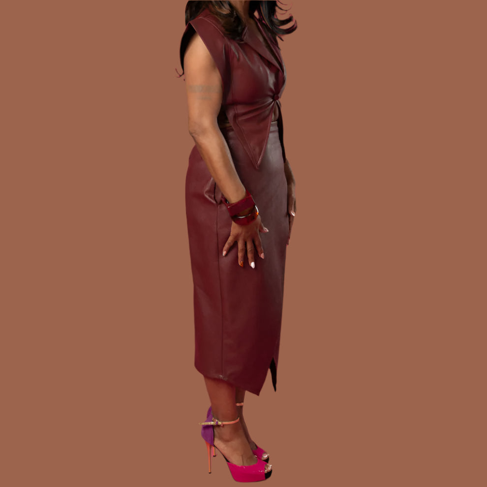 Tuscany Merlot Leather Luxe Skirt Set